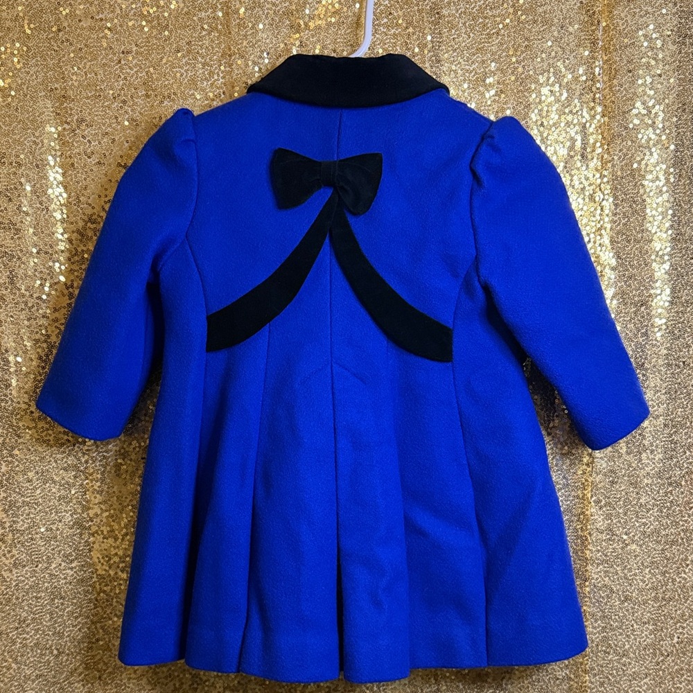 Vintage Rothschild Blue Pea Coat with Black Velvet Accents wool blend - Picture 2 of 11
